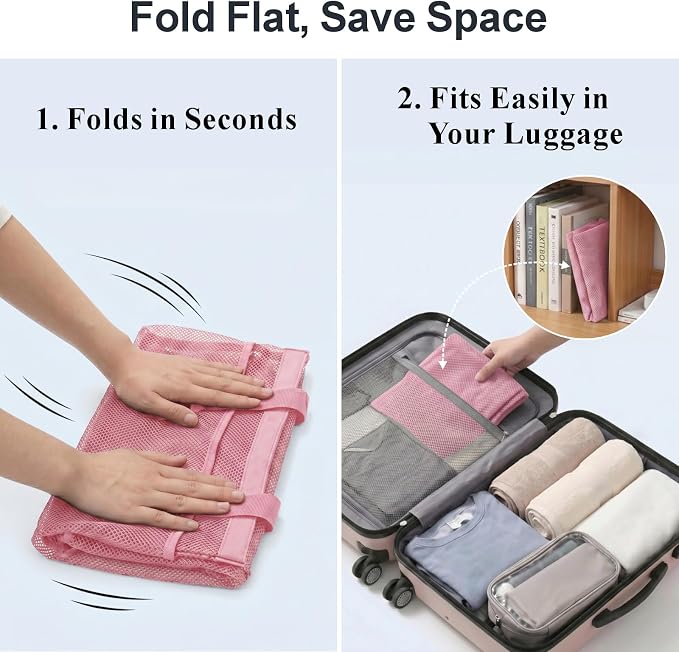 F-color Mesh Shower Caddy Portable with Drawstring - Large 8 Pockets Dorm Room Essentials for Guys Girls with S Hook, Shower Bag Basket Tote for College Camping Gym Travel Toiletry Bathroom, Pink