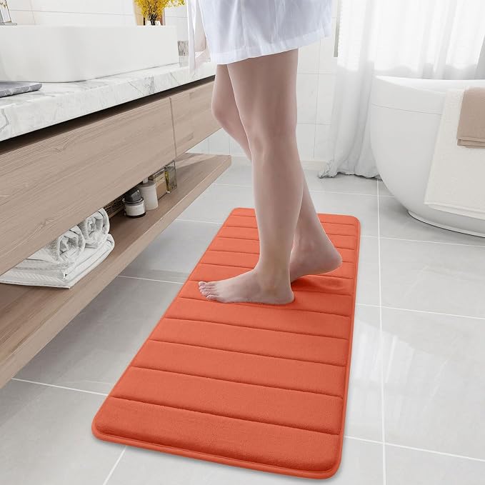 Buganda Memory Foam Bath Mat 47 x 17, Ultra Soft Absorbent Bathroom Rugs | Coral, Machine Washable Quick Dry Bath Mats for Bathroom Floor, Shower and Tub, Home Decor Accessories
