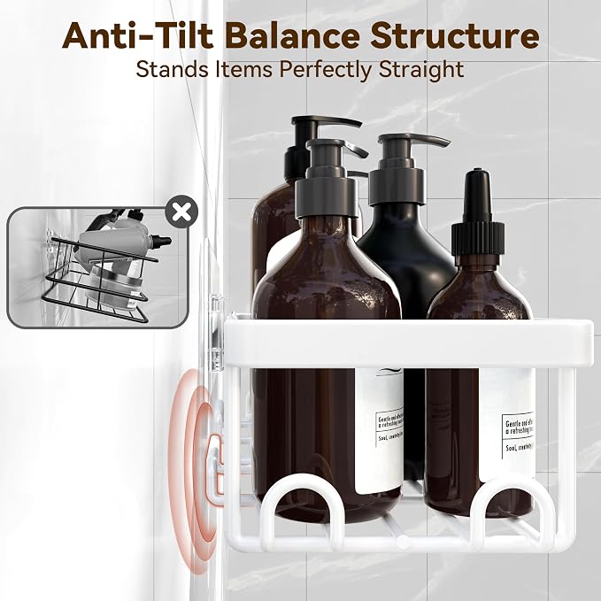 YASONIC Shower Caddy Adhesive, 100% Rustproof Shower Organizer with Soap and Toothbrush Holder, Large Capacity Shower Shelves for Inside Shower, No Drill Shower Storage for Home (5 Pack White)