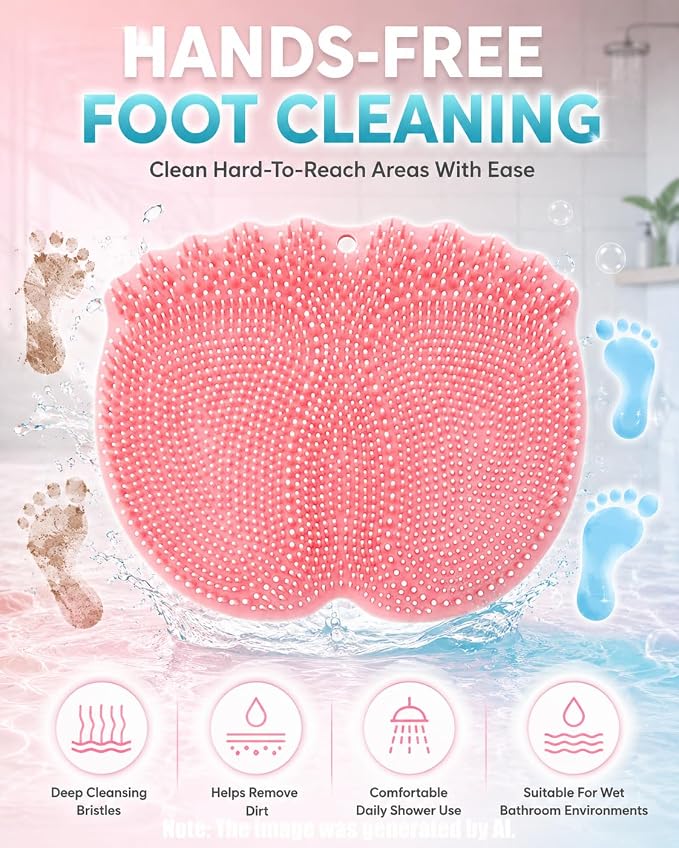 Foot Scrubber in Shower Mat Back Easy for Clean Feet Hands Free Washing Washer Silicone Wall Mounted Brush Accessories for Inside with Non- Slip Suction Cups Bathroom Pad (Gray)