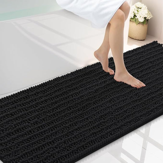 Smiry Bathroom Rugs 70X24, Extra Soft Rubber Backing Chenille Bath Mats | Black Machine Washable Non Slip Quick Dry Bath Mats for Bathroom Floor, Tub, Shower, Home Decor Accessories