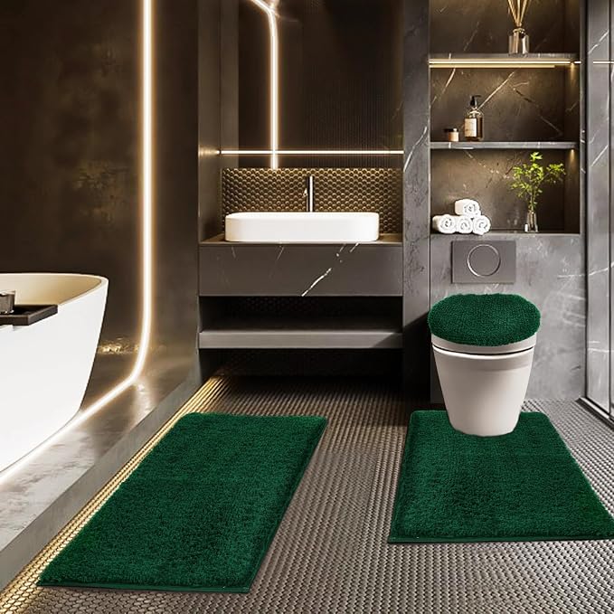 Bathroom Rugs Sets 3 Piece with Toilet Seat Cover 17.5"x 15" | Machine Washable Bath Rug Set with Tpr Non Slip Rubber Backing Solid Bath Mat Set for Luxury Bathroom Decoration