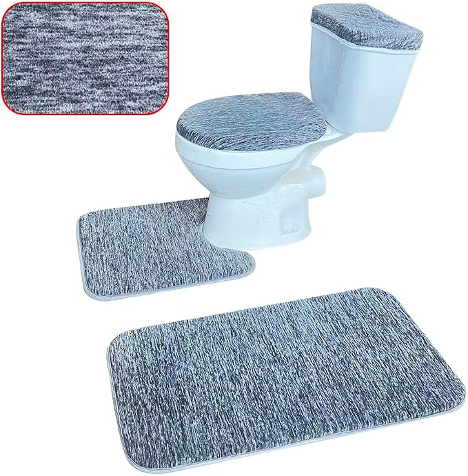 Madeals Bath Rug Set 4 Piece with Toilet Lid Cover and Tank Cover Gradient | Memory Foam,Grey ,Non-Slip Backing ,Soft, Fit,Absorbent , Comfort,2 Piece Bathroom Mat,Thickness,Quick-Drying,Washable,