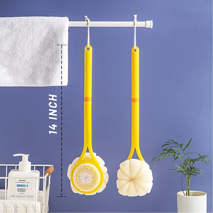 Shower Body Brush,Soft Bristles & Loofah Back Scrubber Bath Mesh Sponge | Beautiful Pumpkin Shape Loofah Long Handle Shower Brush for Skin Exfoliating,Massage Bristles for Wet,Dry,Men and Women(Grey)