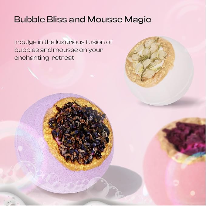 Bath Bombs Gift Set for Women, 6 Large with Real Flowers & Essential Oils | Home spa relaxation, aromatherapy self-care, moisturizing bath soak, birthday presents for mom, wife, girlfriend