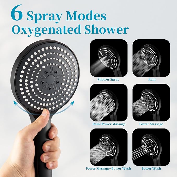 OFFO Shower Slide Bar Combo, Adjustable 21 in Slide Bar with 6-Mode High Pressure Handheld Shower Head and 60 in Stainless Steel Hose, Screw Wall Mounted, Matte Black