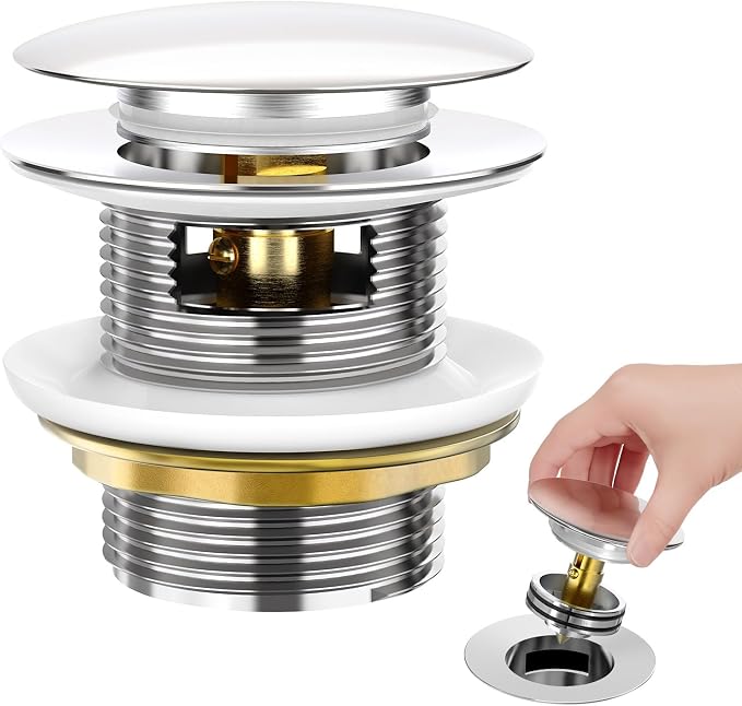 BOTEMY Solid Brass Pop-Up Drain with Overflow for Freestanding Tubs, Tool-Free Installation Bathtub Drain Stopper with Chrome Finish, Big Cap Fit 1.8" Hole, Leak-Proof Heavy Duty（Chrome）