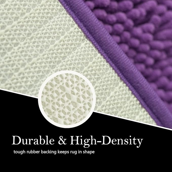 Bathroom Rugs Chenille Bath mat 2 Piece Set, Super Absorbent, Strong PVC Non Slip Backing, Bath mats for Bathroom, Plush Shaggy, Thick, Machine Washable, Bathtub, Shower, Toilet.(Violet)