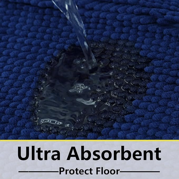 BOANKODU Bathroom Rug Sets 2 Piece, Non-Slip Soft Chenille Bath Mat, 32x20 + 20x20 Inch U Shape, Machine Washable (Navy Blue)