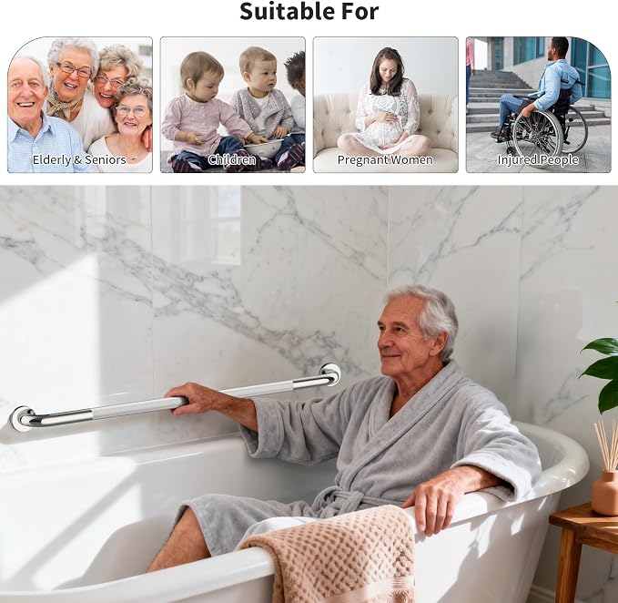 Chrome Bathroom Grab Bars 40 Inch, iHansee Anti Slip Grab Bar w/Knurled Grip, Stainless Steel Safety Handle for Bathtub, Wall Mounted Balance Support Handrail, Handicap Shower Bars for Senior Elderly