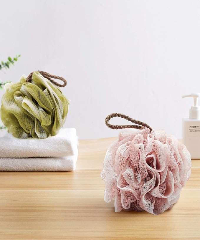 Loofah Sponge Pack of 8, Deep Cleansing Body Scrubber for Shower, Exfoliating Bath Sponge with Handle for Women and Men (001, 50g)