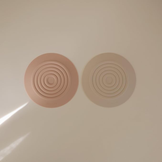 mushie Silicone Drain Stopper 2-Pack | 5.5 inch Diameter Bathtub Flat Suction Cover (Blush/Shifting Sand)
