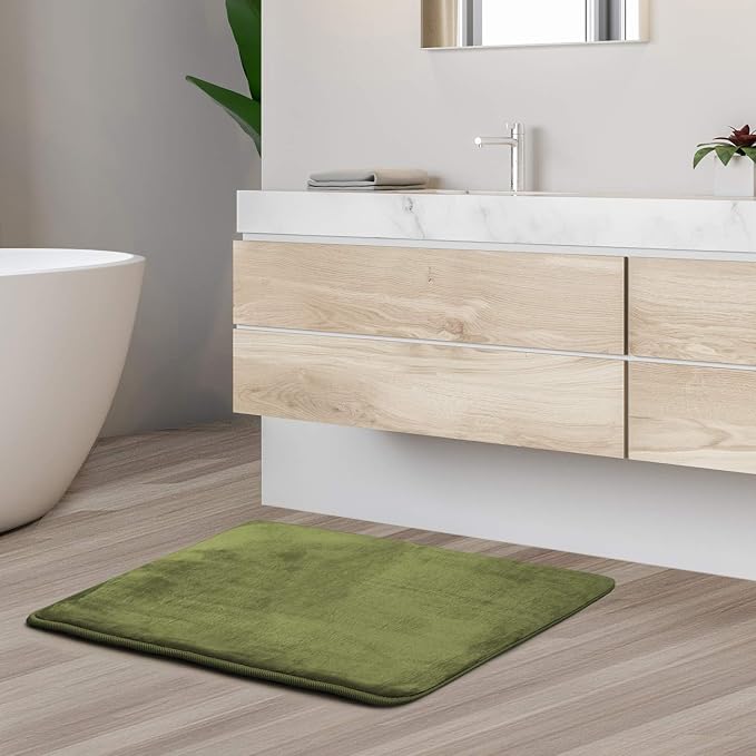 Clara Clark Bathroom Rugs, Velvet Memory Foam Bath Mat, Non-Slip, Machine Washable Bath Rugs - Dries Quickly, Ultra Soft Plush Bath Mats for Bathroom, 17 x 24, Sage Green