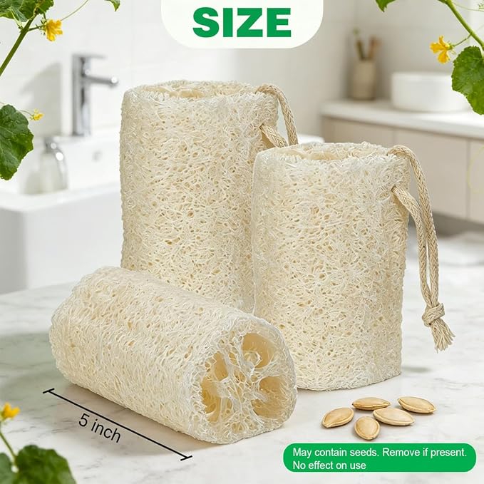 Natural Loofah Sponge, Organic Luffa Body Scrubber Bath Exfoliating, 5 inch | Organic Loofa Pack, Lufas Luffa Plant-Based, For Men & Women Skin Care, Bath Shower Cleaning, Natural Sponges for Dishes