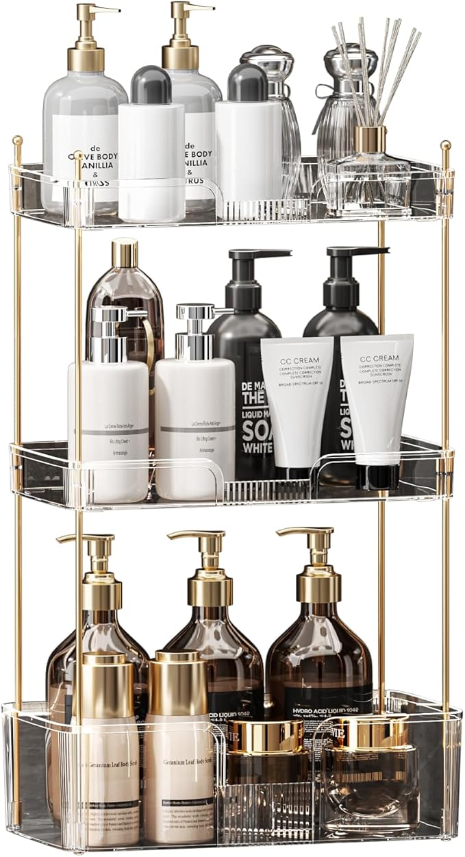 Akinbas 3 Tier Bathroom Organizer Countertop Makeup Perfume Tray Skincare Organizer for Bathroom Dresser Vanity (White)
