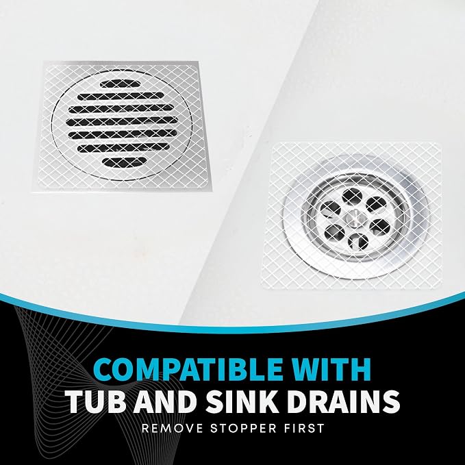 TubShroom 26 Pack Square Disposable Drain Cover - Hair Catcher Mesh Sticker Strainers for Shower Bathtub and Bathroom - Hair Catcher Sticker Drain Protector - Half Year Supply