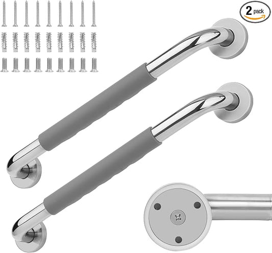 MrHAND Safety Grab Bars for Bathroom,24 Inch 2 Pack Anti-Slip Silicone Grip | SUS 304 Stainless Steel,Wall Mounted Shower Handles,ADA Compilant,Suitable for Seniors,Handicap,Pregnant & Kids