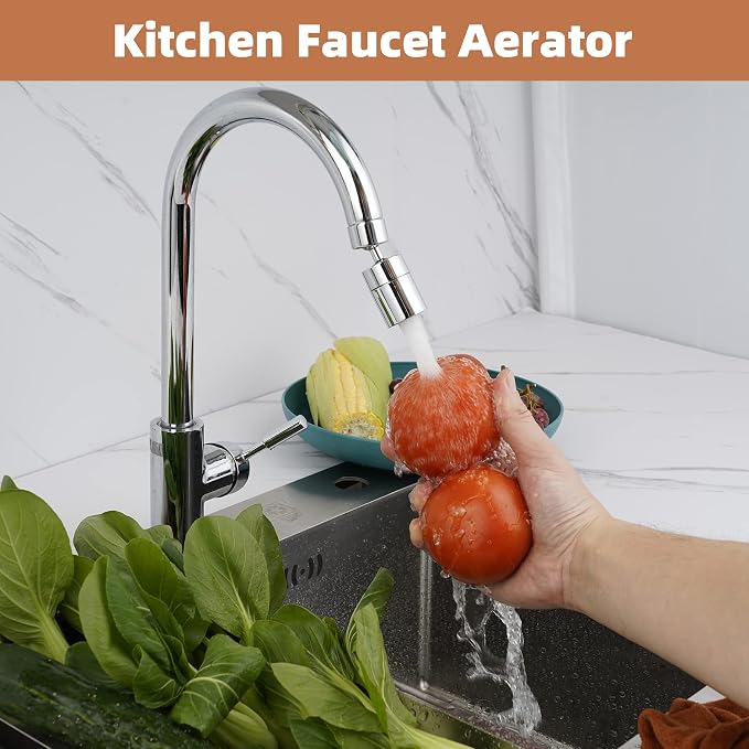 360 Degree Swivel Sink Faucet Aerator, Big Angle High Pressure Large Flow Dual Function Kitchen Faucet Aerator, 55/64" Female Thread, Polished Chrome
