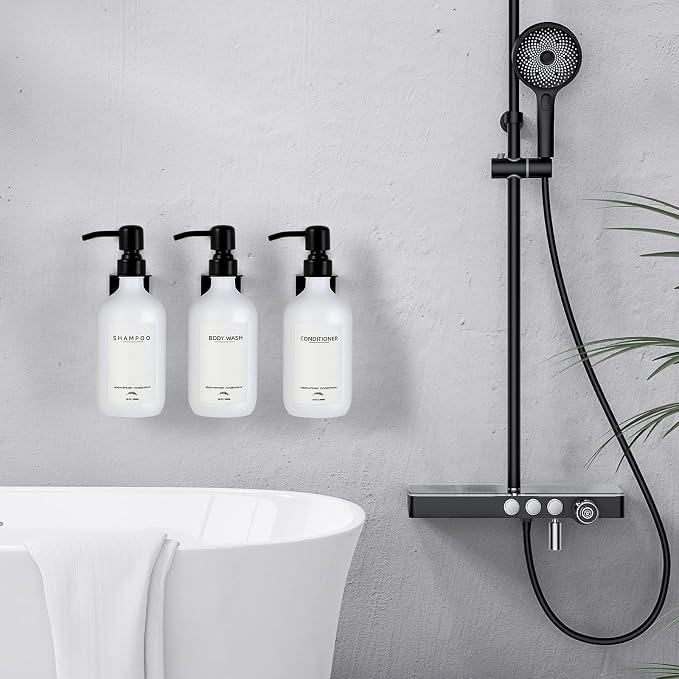 Supforce Shampoo Dispenser for Shower Wall Mount, No Drill Shampoo and Conditioner Dispenser with Matte Pump and Waterproof Labels, Shower Soap Dispenser Wall Mounted for Home Bathroom - White | Shampoo and Conditioner Dispenser Wall Mount Set of 3, Pe...