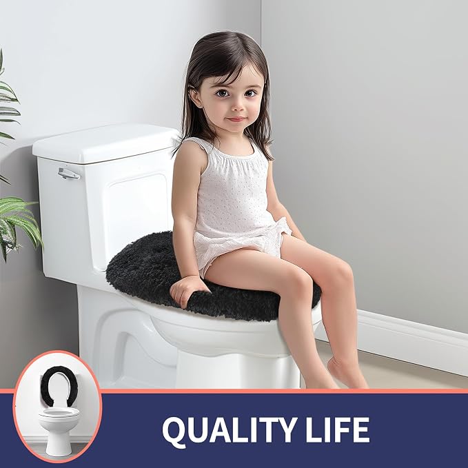 Soft Microfiber Toilet Seat Cover 17.5" x 15" Machine Washable | Solid Toilet Lid Cover Adjustable Rubber Backing Fits Most 16 -17.5" L x 14-16" W Round Oblong and Elongated Toilet Seat