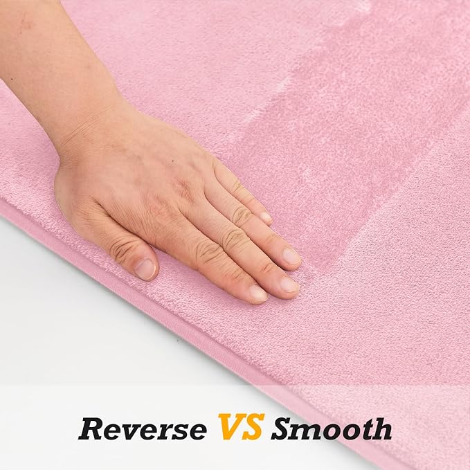 Bathroom Rugs Sets 2 Piece, Non-Slip & Quick Dry Bath Mat Set, Ultra Soft Velvet Bath Rugs for Bathroom, Toilet and Shower Floor, Rose Pink