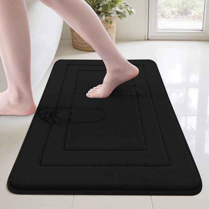 Cupic Cupid Memory Foam Bath Mat 24"×36", Non Slip Bathroom Rugs, Black | Soft Touch, Cushioned Comfort, Non Slip Bathroom Mat, Super Absorbent & Quick Dry, Machine Washable for Shower, Tub & Vanity