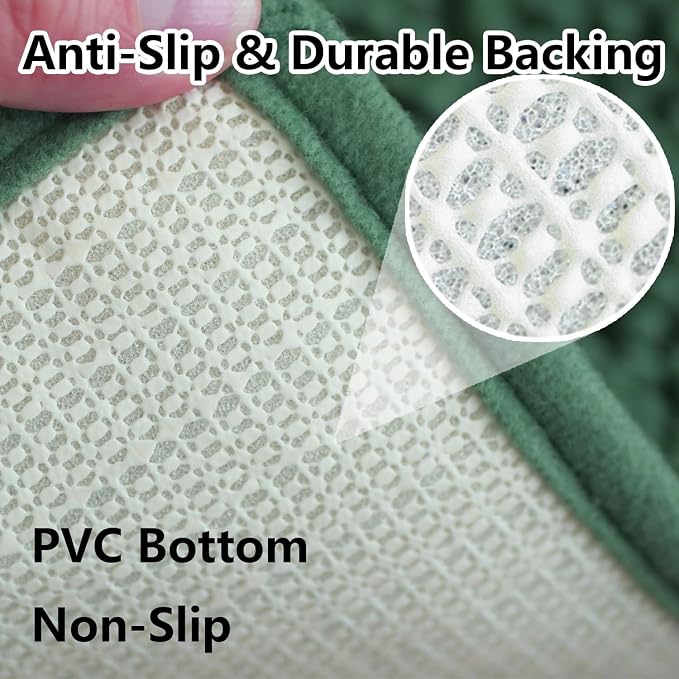 BOANKODU Bathroom Rugs Sets 2 Piece，47X16+16X24Inch，Absorbent Non-Slip Very Soft Chenille Mat,Machine Washable （Dark Green）