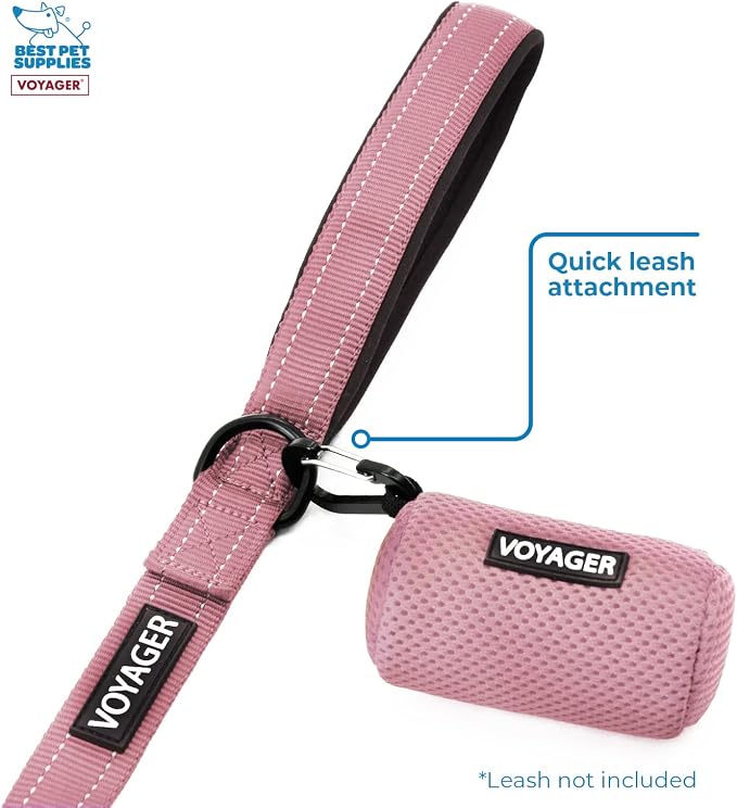 Best Pet Supplies Dog Poop Bag Holder Leash Attachment with Reusable Dispenser for Travel, Walking, Park, and Outdoor Use, Durable with Clip-On - Pink, Pack of 2, Mesh Dispenser w/30 Bags