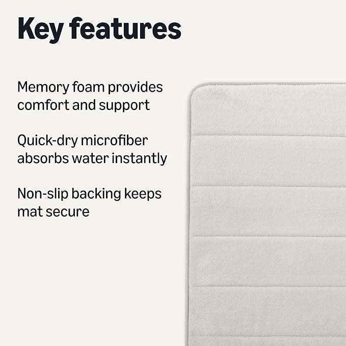 Amazon Basics Absorbent & Fast Dry Plush Memory Foam Bath Mat, Non-Slip Backing, 17 x 24 in, Light Gray