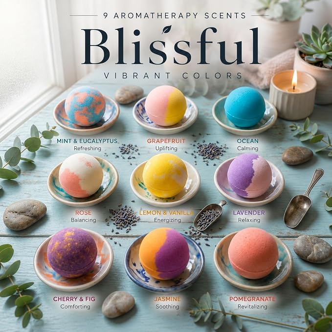 EvolutionUSA 9 Refresh Bath Bombs for Women – Fun Bath Bombs Mini Sized, Fun Womens Gift for Mother’s Day, Easter, Valentines, Birthday or Self Care, Organic Bathbombs Kids & Women, Bath Fun