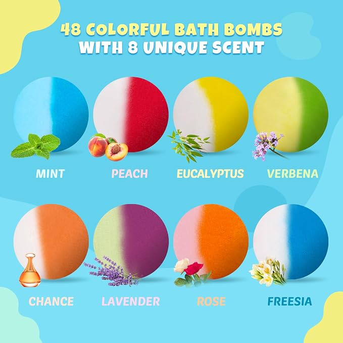 48pcs Bath Bombs for Kids with Toy Inside, Organic Colorful Bubble Bath for Kids Safe, Best Birthday, Party, Easter Bath Bombs Gift Set for Girls and Boys