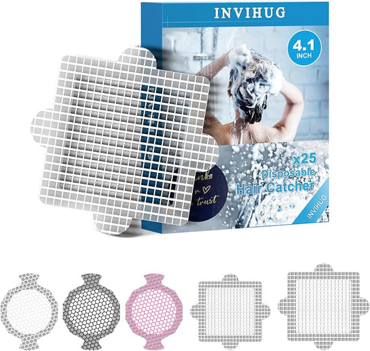 25 Pack,Disposable Shower Drain Hair Catcher Mesh Stickers,Disposable Hair Drain Catcher（6.1inch Square）
