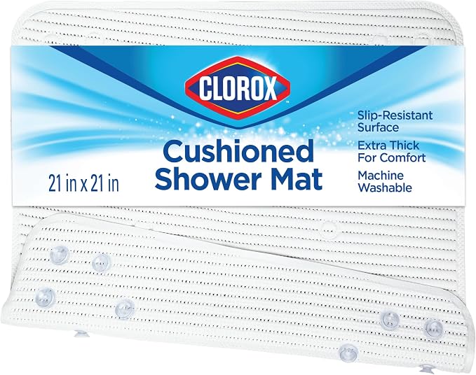 Duck Brand Clorox Cushioned Shower Mat, Non Slip Bathtub Mat with Suction Cups, 21 Inches x 21 Inches, White