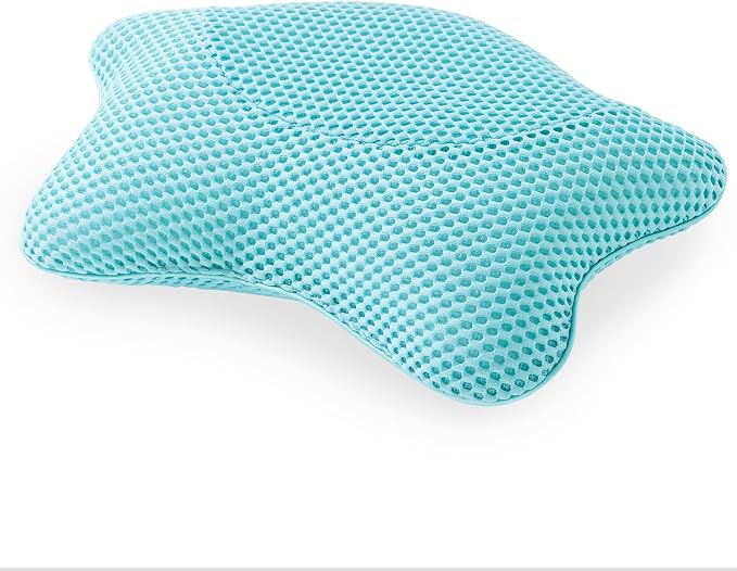 Non Slip Bath Pillow, Luxury Spa Bathtub Head & Neck Rest Support, Permeable Quick Drying Air Mesh Tub Pillow with 4 Large Suction Cups, Fits Any Tubs, Soft and Relaxing-Lake Blue