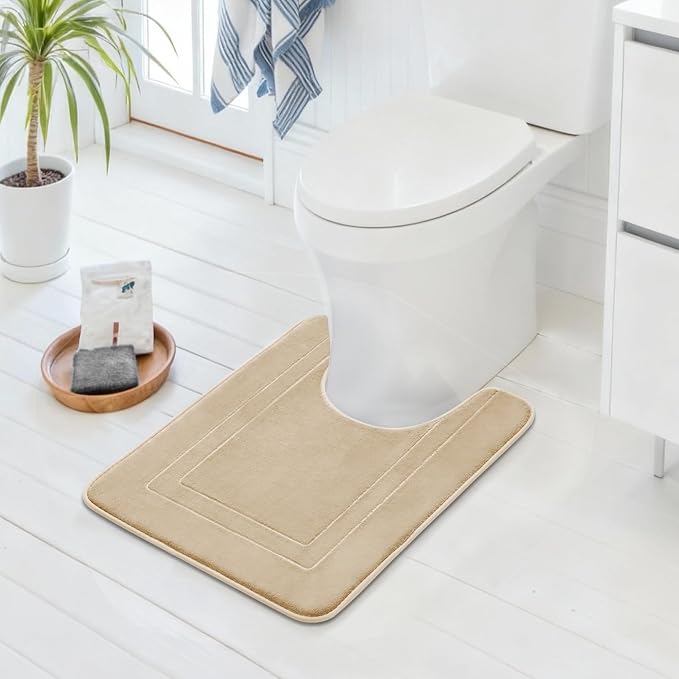 Cupic Cupid Memory Foam Bath Mat 24"×20", U-Shaped Bathroom Rugs，Deep Khaki | Soft Touch, Cushioned Comfort, Non Slip Bathroom Mat, Super Absorbent & Quick Dry, Machine Washable for Shower, Tub & Vanity