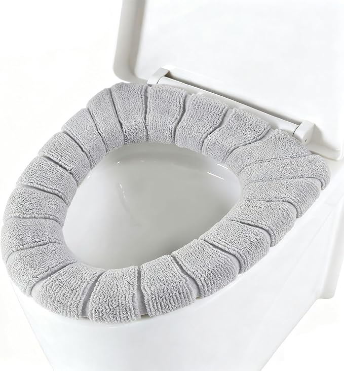 Bathroom Soft Thicker Warmer Stretchable Washable Cloth Toilet Seat Cover Pads 3PCS