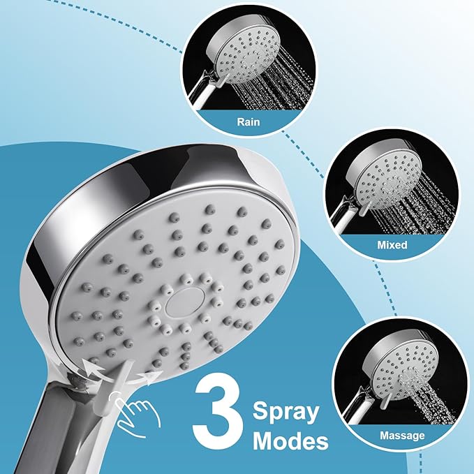 OFFO Shower Slide Bar Combo, Adjustable 31 in Slide Bar with 3-Mode Round Handheld Shower Head and 60 in Stainless Steel Hose, Screw Wall Mounted, Chrome Finish