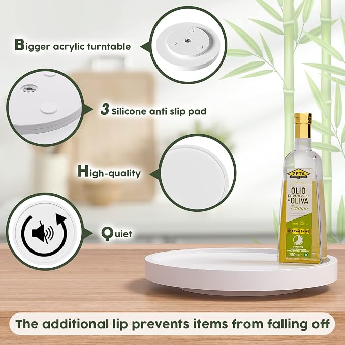 Turntable Vanity Tray 9 Inch for Perfume Candle, Bamboo Kitchen Sink Countertop Organizer for Keep Glass, Sponge and Soap Bathroom Countertop Organizer White