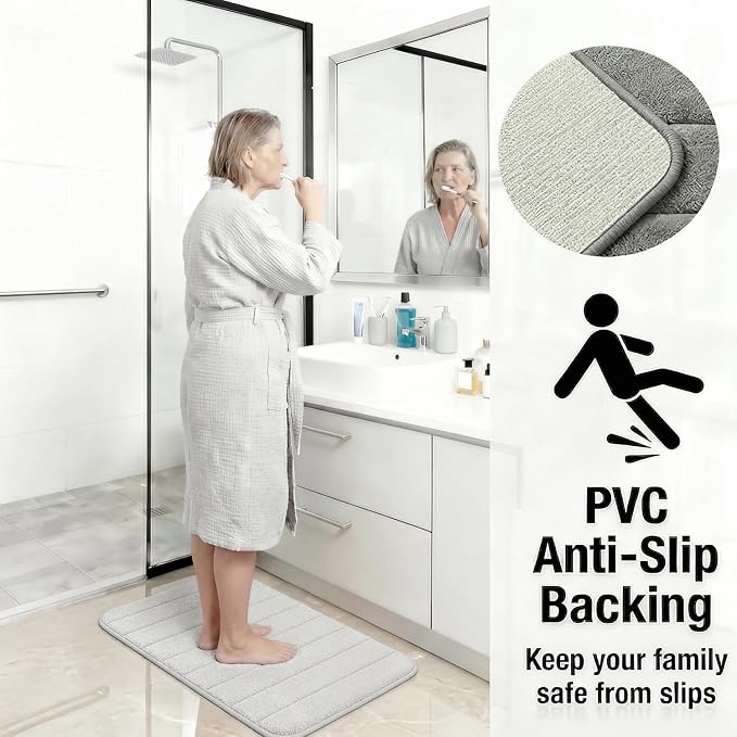 Memory Foam Bath Mat Set 3 Piece，Super Soft Absorbent Bathroom Rug Non Slip, Quick Dry,Machine Wash, Perfect Plush Bathroom Rugs,Home Decor Accessories,Grey