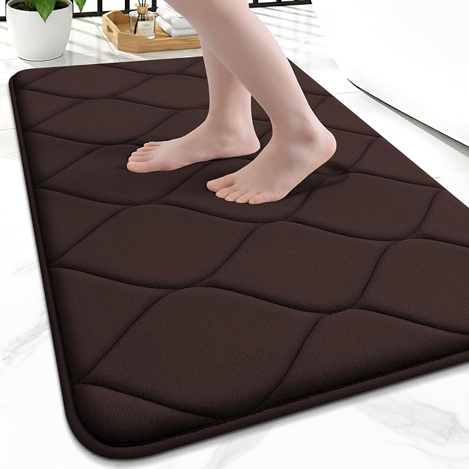 Smiry Memory Foam Bath Mat 24x16, Ultra Soft Absorbent Bathroom Rugs | Brown, Plush Quick Dry and Machine Washable Cushion Bath Mats for Bathroom, Shower, Tub & Home Decor