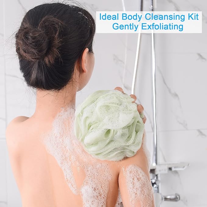 AmazerBath Loofah Sponge 75g/Piece, Exfoliating Bath Sponge Body Scrubber - Loofa Set of 4 Neutral Colors (Large)