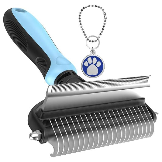 Pet Grooming Tool, 2 Sided Cat and Dog Brush for Shedding, Dual Head Comb | Deshedding Brush and Dematting Rake, Gentle Long Short Hair Detangler for Undercoat, Loose Fur Coat Remover, Ergonomic Grip