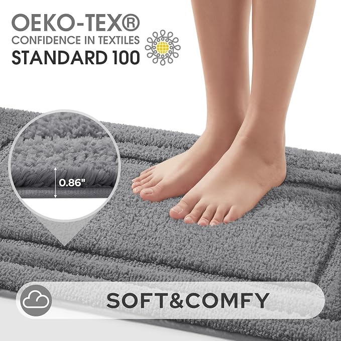 HOMEIDEAS Grey Bathroom Rugs Set of 3, Non Slip Bath Runners | Super Absorbent, Plush Microfiber, Machine Washable, Stain Resistant, Easy Care, Perfect for Modern Bathroom Decor