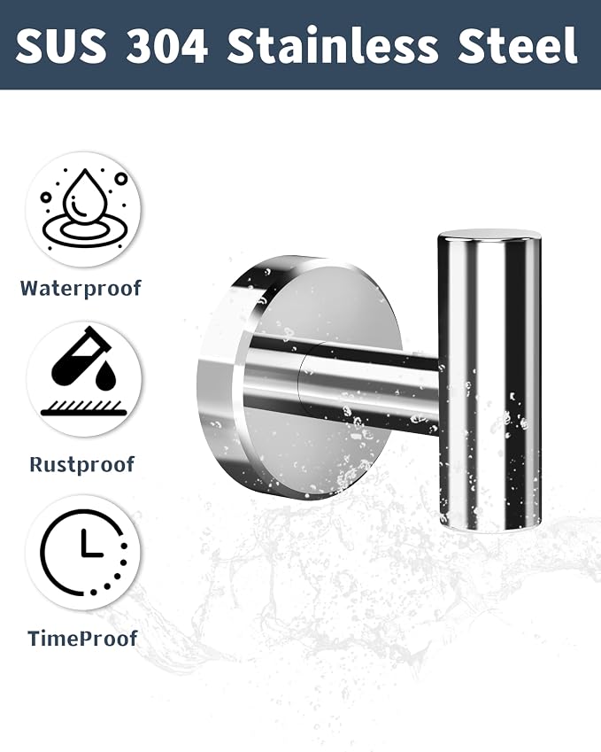 RARXTR Chrome Bathroom Towel Hook, Coat Robe Clothes Hook for Kitchen Garage Wall Mounted 4 Pack, 304 Stainless Steel, Heavy Duty Door Hanger, Cabinet Closet Wall Hook for Hotel Pool (Polished Chrome)