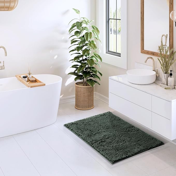 Hearth & Harbor Bathroom Rugs, Chenille Bath Mat - Machine Washable Bath Mats for Bathroom Non-Slip Backing Rubber, Quick Dry Bathroom Mat