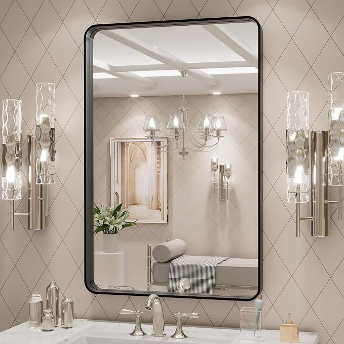 LOAAO 20X28 Inch Black Metal Framed Bathroom Mirror for Wall, Matte Black Bathroom Vanity Mirror Farmhouse, Anti-Rust, Hangs Horizontally or Vertically | Matte Black, Anti-Rust, Hangs Horizontally or Vertically