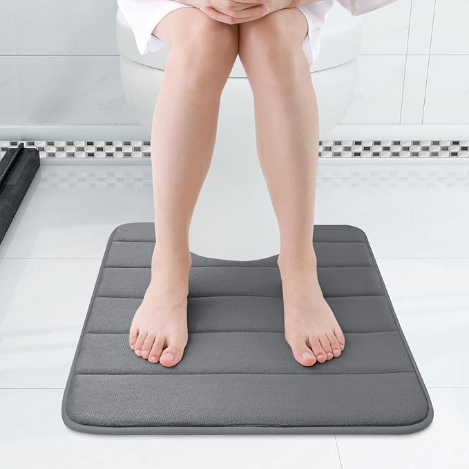 Buganda Memory Foam U-Shaped Toilet Rugs 24 x 24, Absorbent Bathroom mat | Grey, Thick Soft Machine Washable toilet mat for bathroom, Contour Bath Rugs Mat for Toilet Base