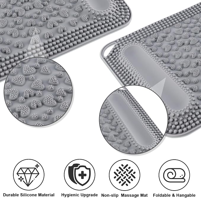 Kalolary Silicone Acupressure Mat with 2 Massage Balls, Large Foot Massage Mat 3-Zone Reflexology Pressure Point Mat Non-Slip Design for Stress Relief Sitting Standing Home Gym Use