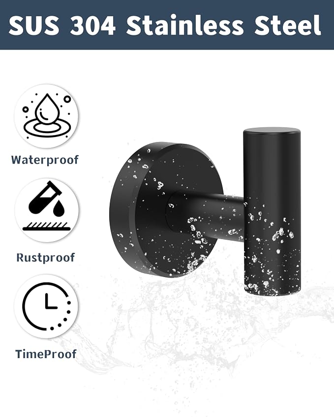 RARXTR Black Bathroom Towel Hook, Coat Robe Clothes Hook for Kitchen Garage Wall Mounted 2 Pack, 304 Stainless Steel, Heavy Duty Door Hanger, Cabinet Closet Wall Hook for Hotel Pool (Matte Black)