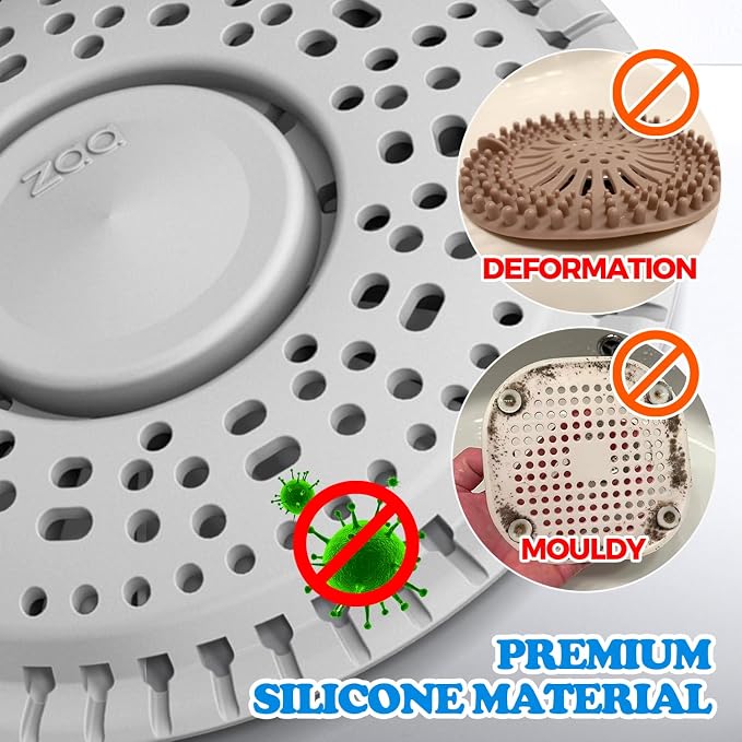 Shower Drain Hair Catcher Silicone Flat Floor Strainer Protector | 2 Pack Gray Weighted Flat Shower Drain Protectors, Traps Hair Before Clogs, Easy to Clean in Seconds, Fits Flat Floor Drains